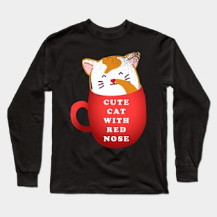 Cute Cat With Red Nose Long Sleeve T-Shirt